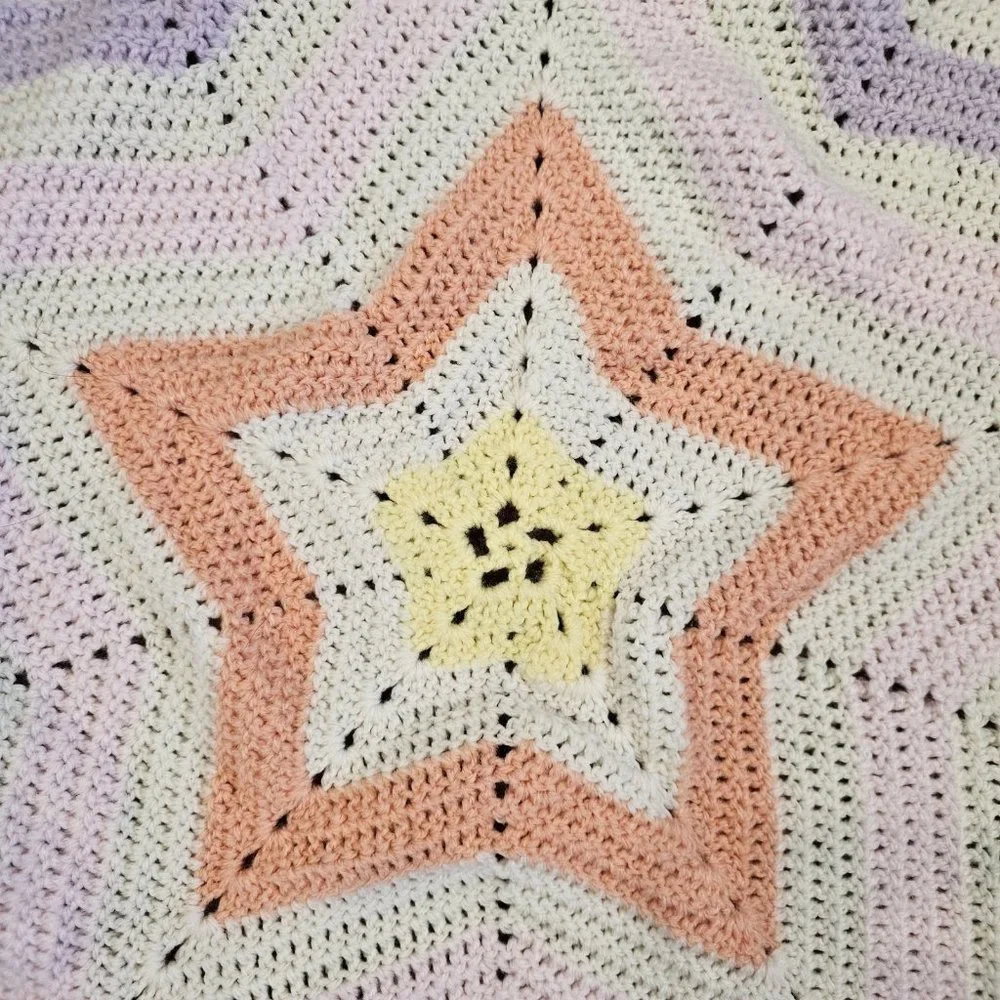 Handmade Crochet Star Baby Blanket Afghan Pastel Rainbow  48